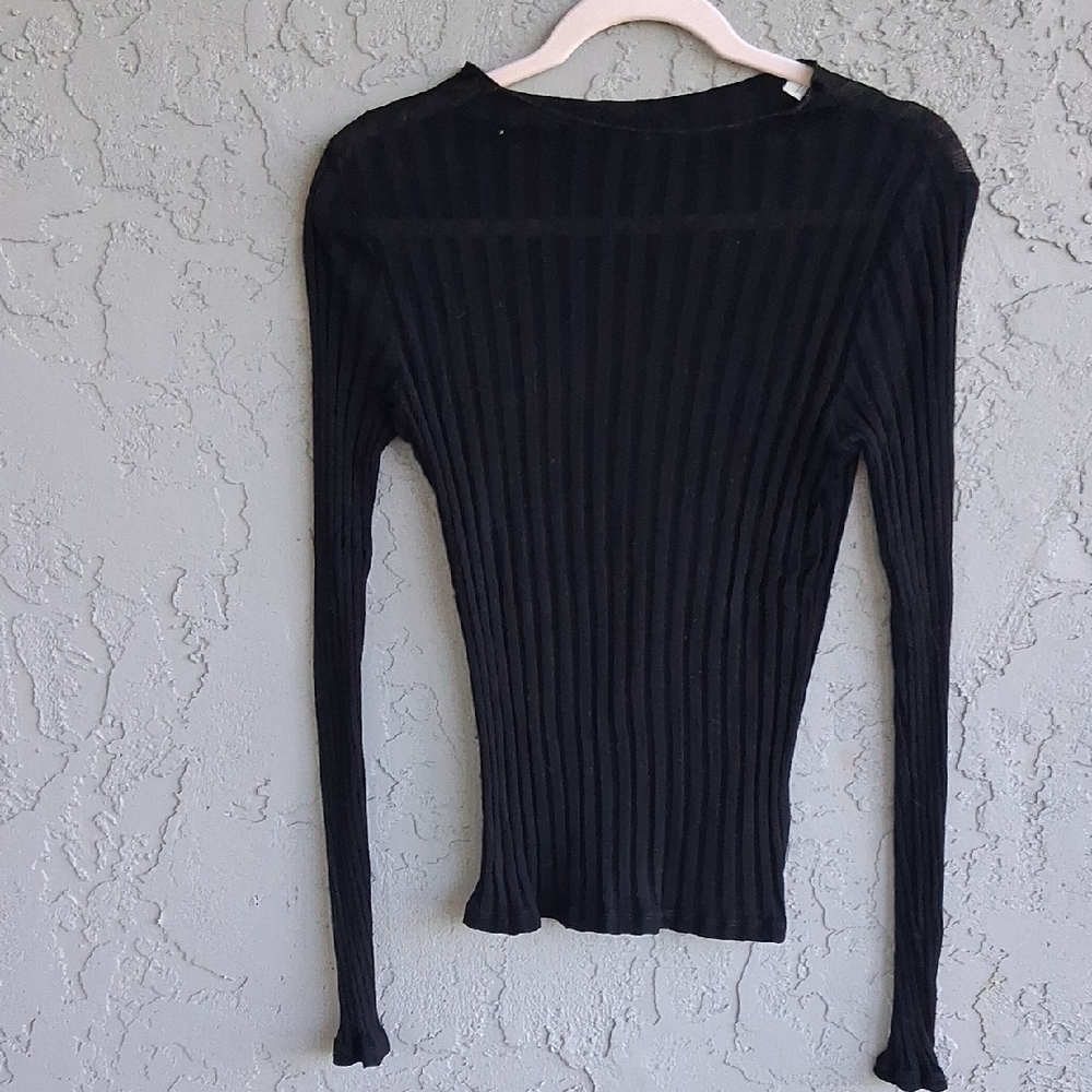 Vince Black Ribbed Long Sleeve Top